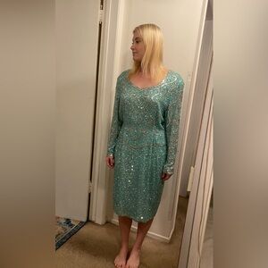 Vintage 90’s aqua & silver beaded,sequin dress